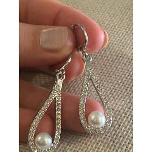 Earrings a224 2 inch 925 sterling silver faux pearl